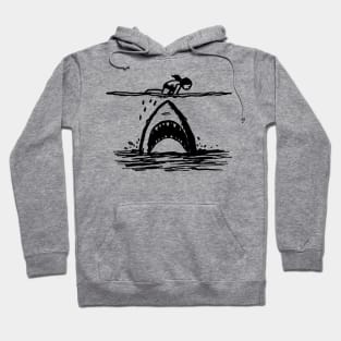 Stick Figure of a Shark in Black Ink Hoodie